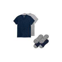 Load image into Gallery viewer, Men's V-Neck T-Shirt &amp; No Show Sock 6-Pack