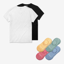Load image into Gallery viewer, Men's V-Neck T-Shirt &amp; No Show Sock 6-Pack