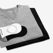 Load image into Gallery viewer, Men's V-Neck T-Shirt &amp; No Show Sock 6-Pack